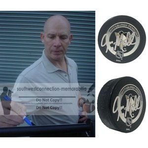 Joe Mullen Signed Pittsburgh Penguins Logo Ice Hockey Game Puck Proof Autograph